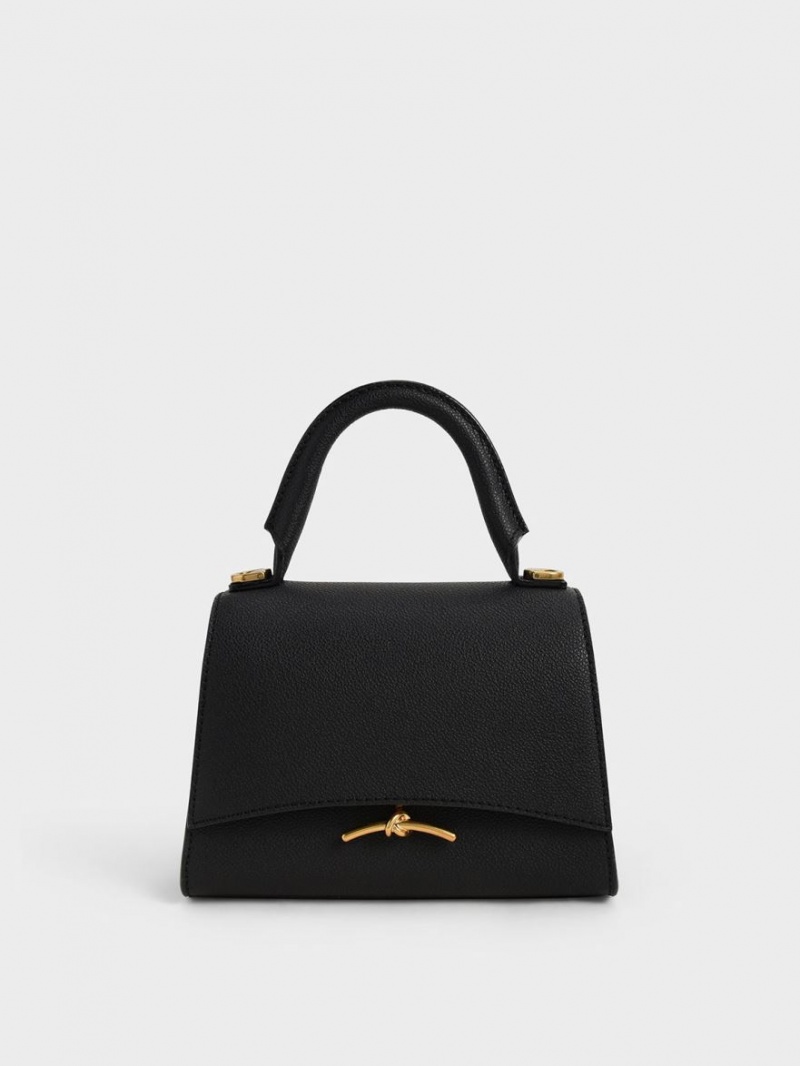 Charles And Keith Huxley Metallic Push-Lock Top Handbag Black | PHILIPPINES C423