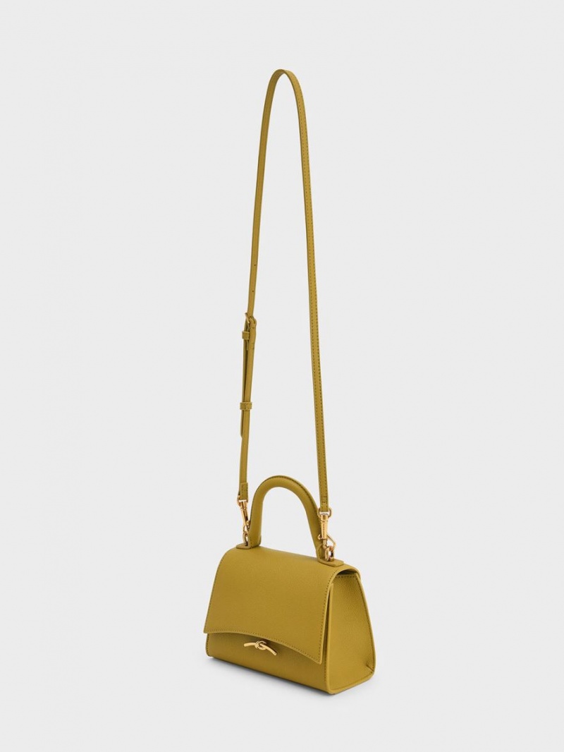 Charles And Keith Huxley Metallic Push-Lock Top Handbag Mustard | PHILIPPINES C809