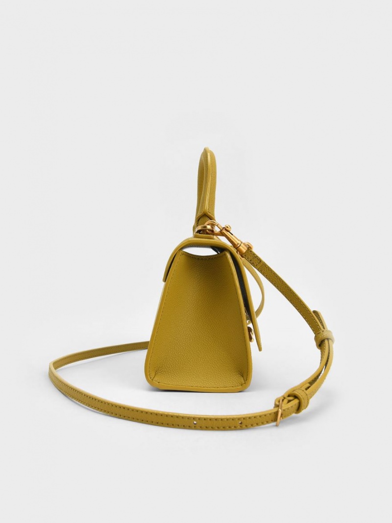 Charles And Keith Huxley Metallic Push-Lock Top Handbag Mustard | PHILIPPINES C809