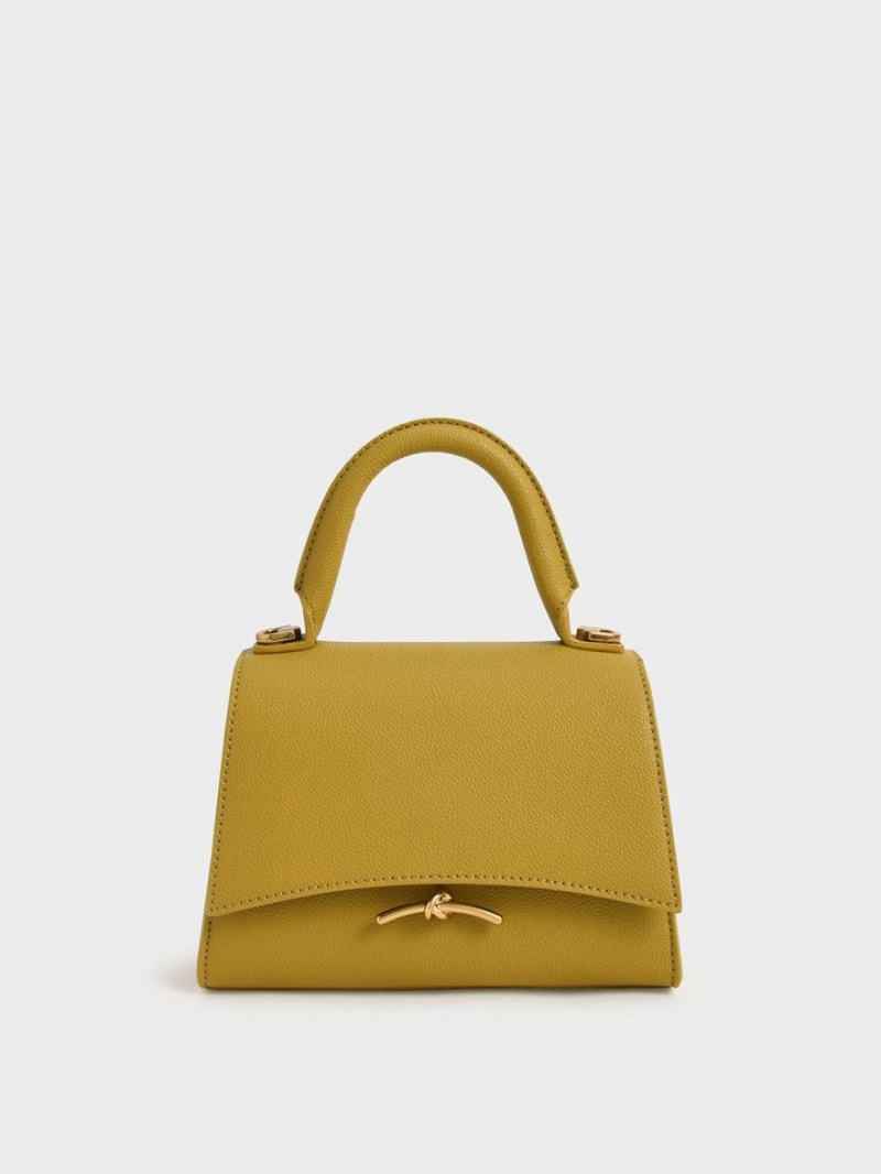 Charles And Keith Huxley Metallic Push-Lock Top Handbag Mustard | PHILIPPINES C809