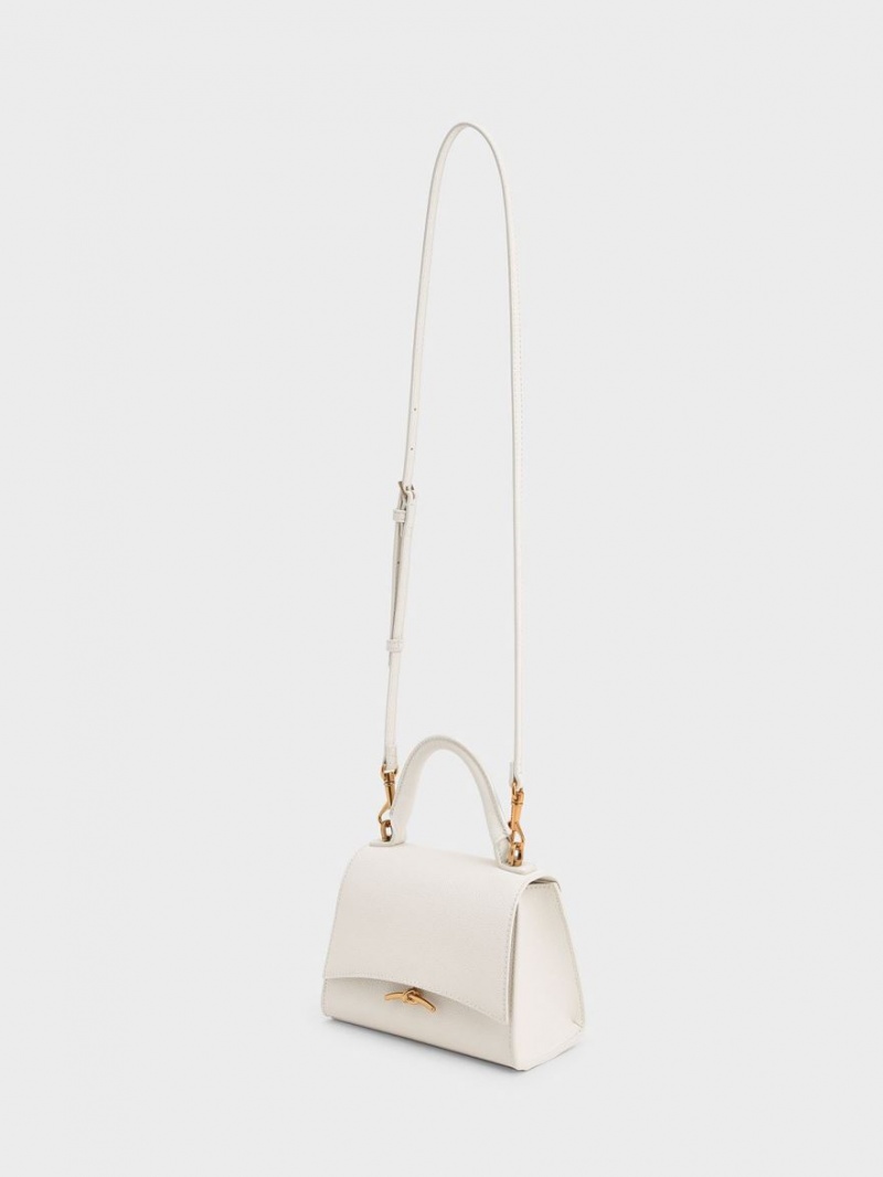 Charles And Keith Huxley Metallic Push-Lock Top Handbag Cream | PHILIPPINES C541