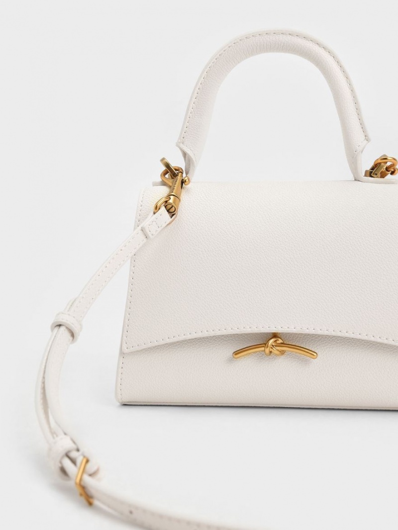 Charles And Keith Huxley Metallic Push-Lock Top Handbag Cream | PHILIPPINES C541