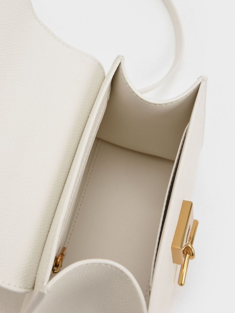 Charles And Keith Huxley Metallic Push-Lock Top Handbag Cream | PHILIPPINES C541