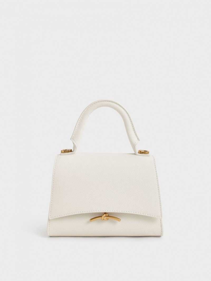 Charles And Keith Huxley Metallic Push-Lock Top Handbag Cream | PHILIPPINES C541