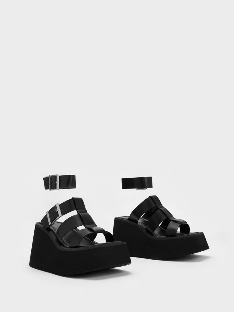 Charles And Keith IIsa Flatform Gladiator Platform Sandals Black | PHILIPPINES Q790