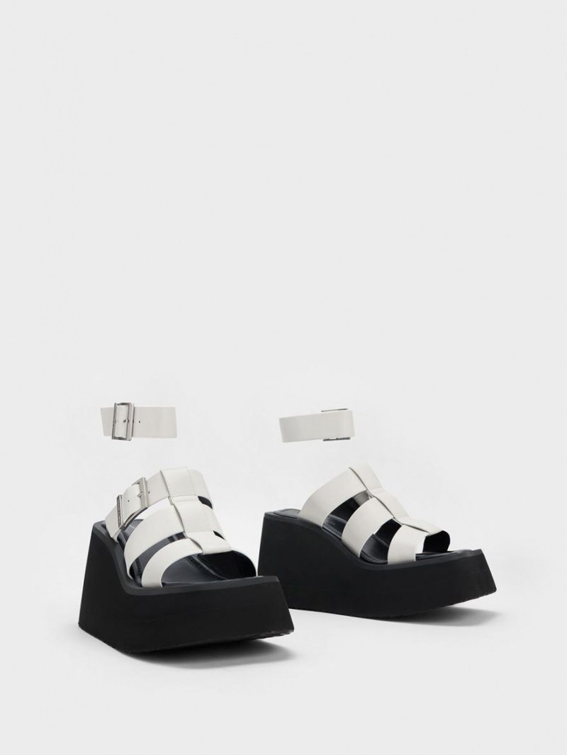 Charles And Keith IIsa Flatform Gladiator Platform Sandals White | PHILIPPINES J547