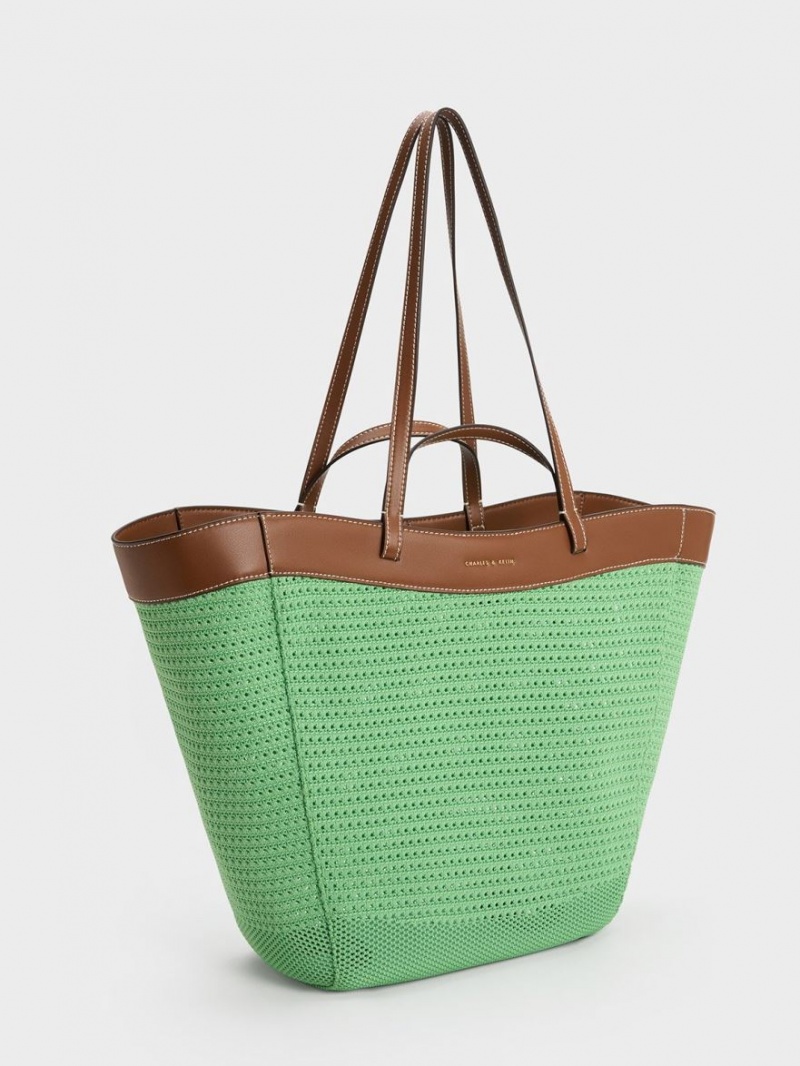 Charles And Keith Ida Knitted Sculptural Tote Bags Green | PHILIPPINES B827