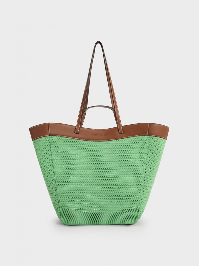 Charles And Keith Ida Knitted Sculptural Tote Bags Green | PHILIPPINES B827