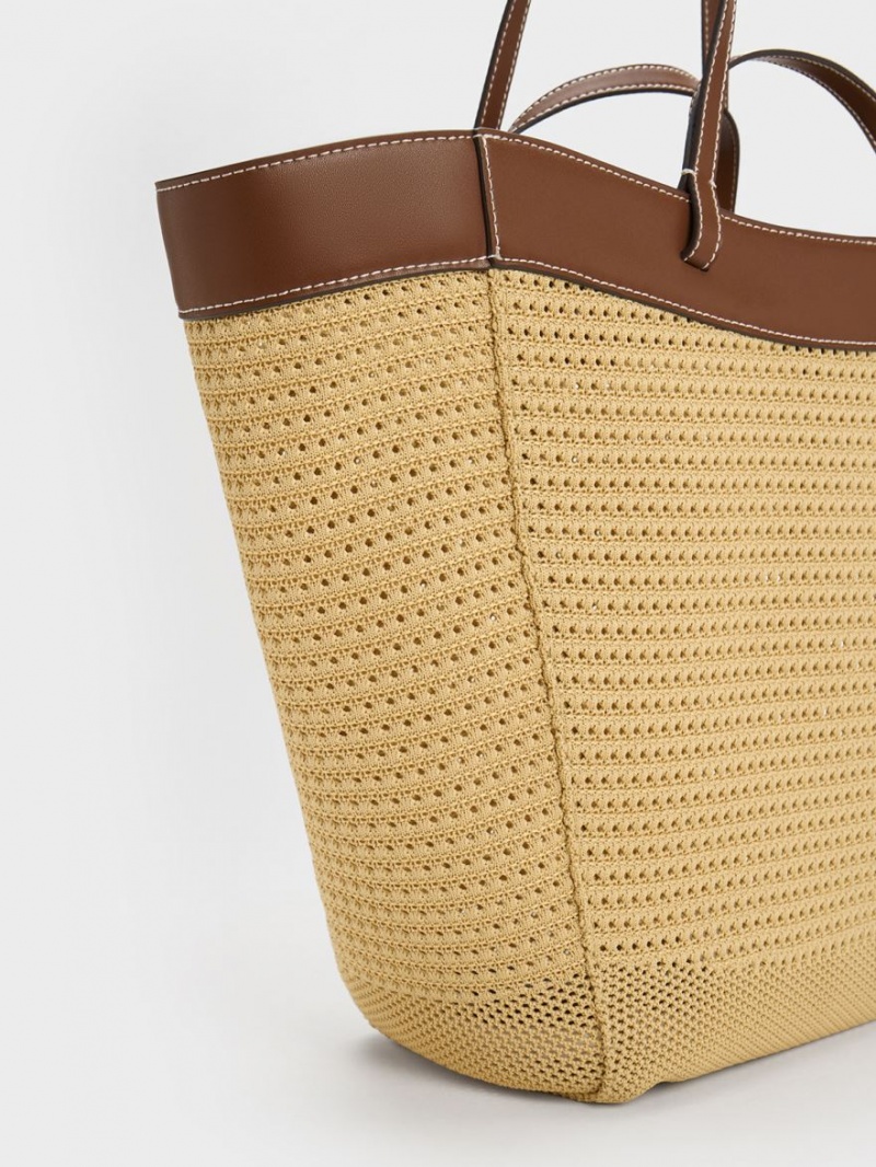 Charles And Keith Ida Knitted Sculptural Tote Bags Beige | PHILIPPINES M435