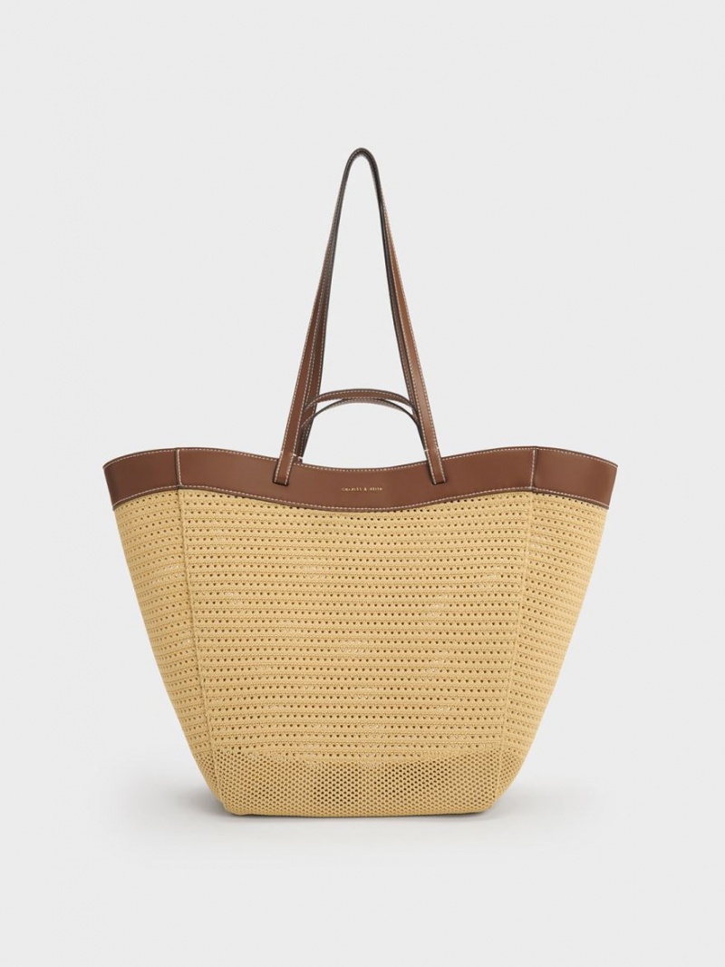 Charles And Keith Ida Knitted Sculptural Tote Bags Beige | PHILIPPINES M435