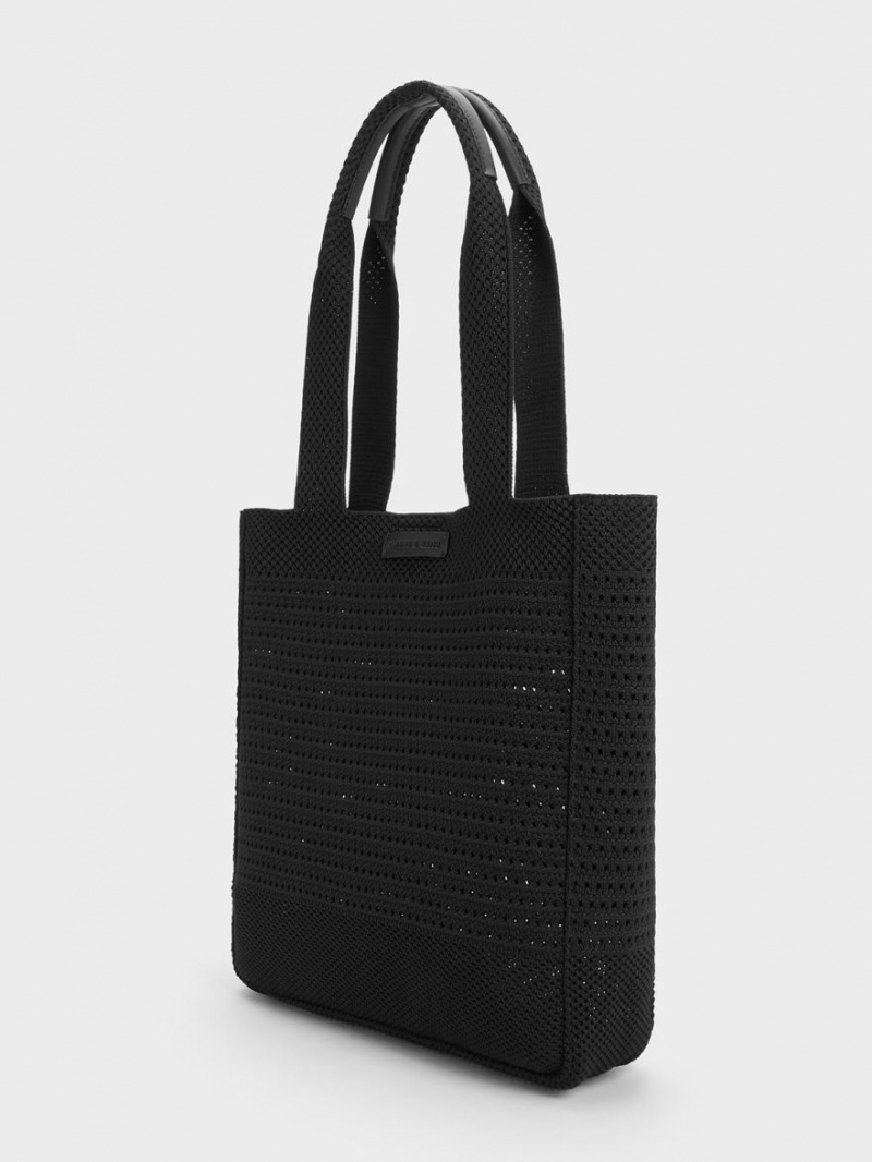 Charles And Keith Ida Knitted Tote Bags Black | PHILIPPINES R965