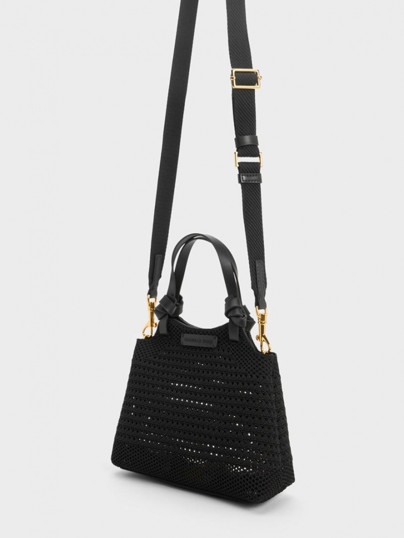 Charles And Keith Ida Knotted Handle Knitted Tote Bags Black | PHILIPPINES J453