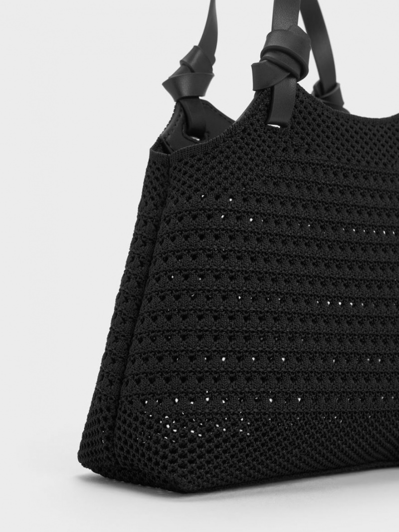 Charles And Keith Ida Knotted Handle Knitted Tote Bags Black | PHILIPPINES J453