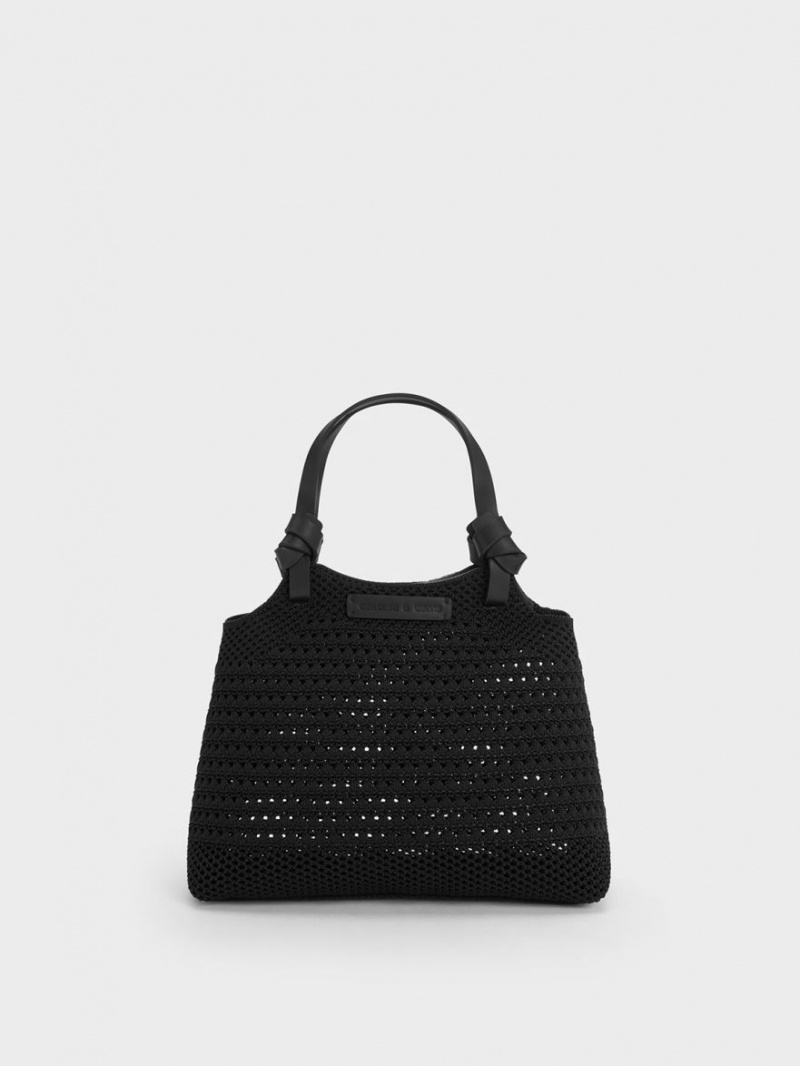 Charles And Keith Ida Knotted Handle Knitted Tote Bags Black | PHILIPPINES J453