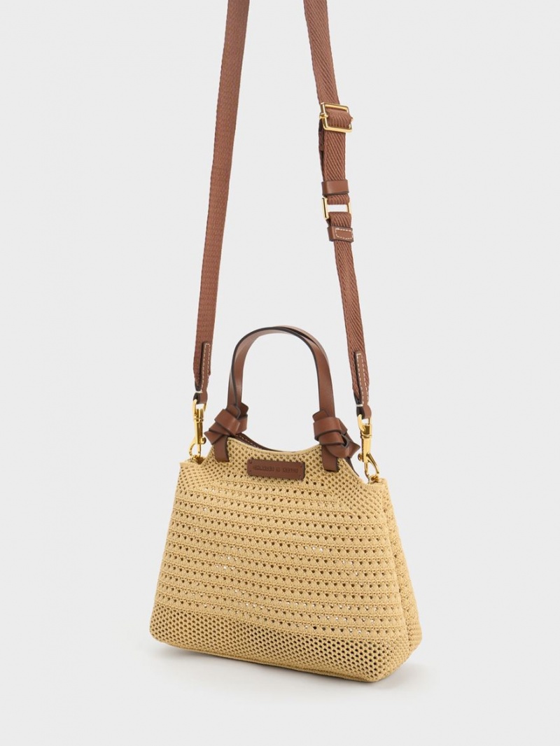 Charles And Keith Ida Knotted Handle Knitted Tote Bags Beige | PHILIPPINES S240