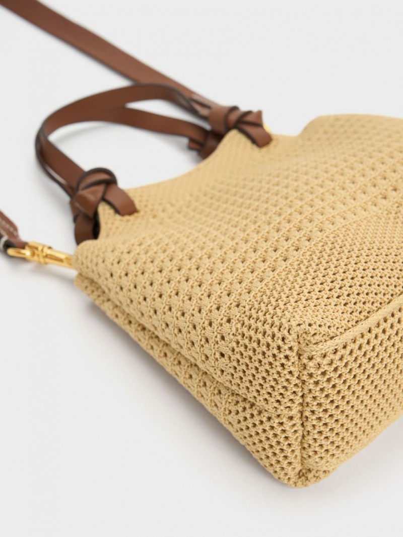 Charles And Keith Ida Knotted Handle Knitted Tote Bags Beige | PHILIPPINES S240