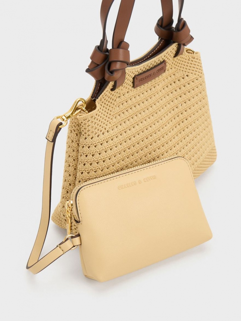 Charles And Keith Ida Knotted Handle Knitted Tote Bags Beige | PHILIPPINES S240