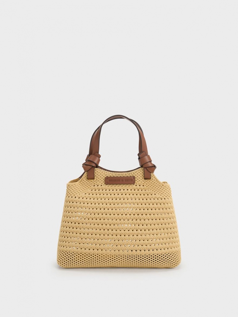 Charles And Keith Ida Knotted Handle Knitted Tote Bags Beige | PHILIPPINES S240