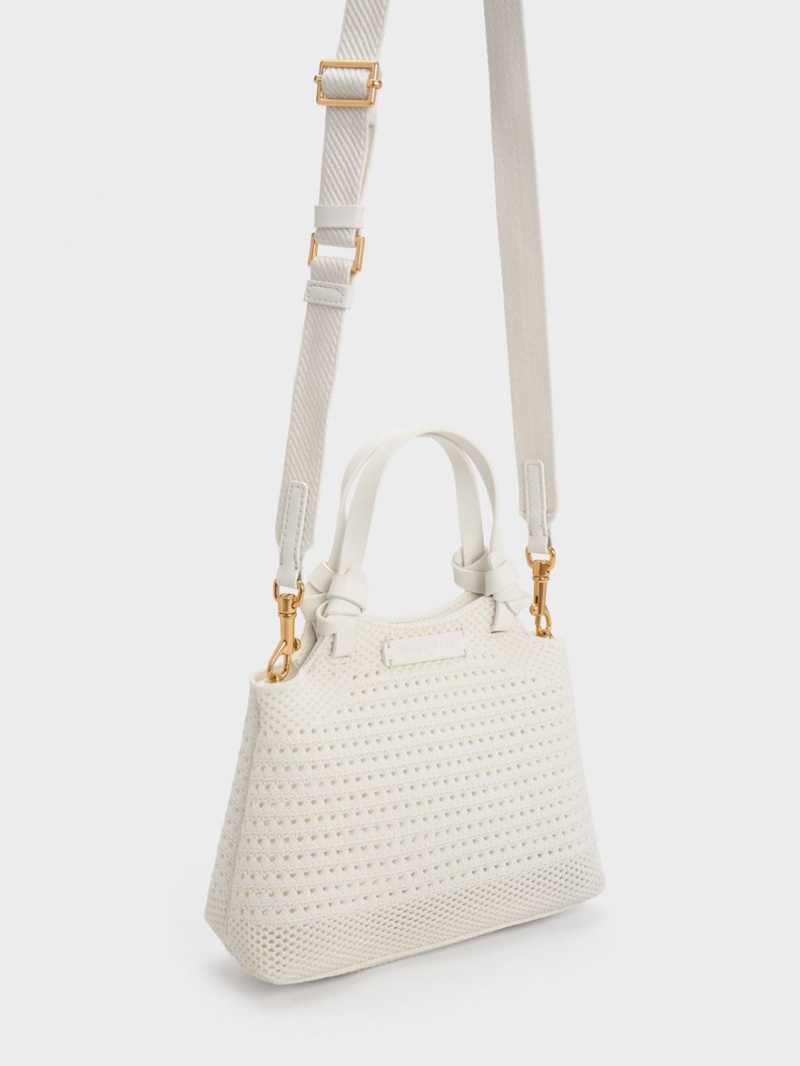 Charles And Keith Ida Knotted Handle Knitted Tote Bags White | PHILIPPINES A136