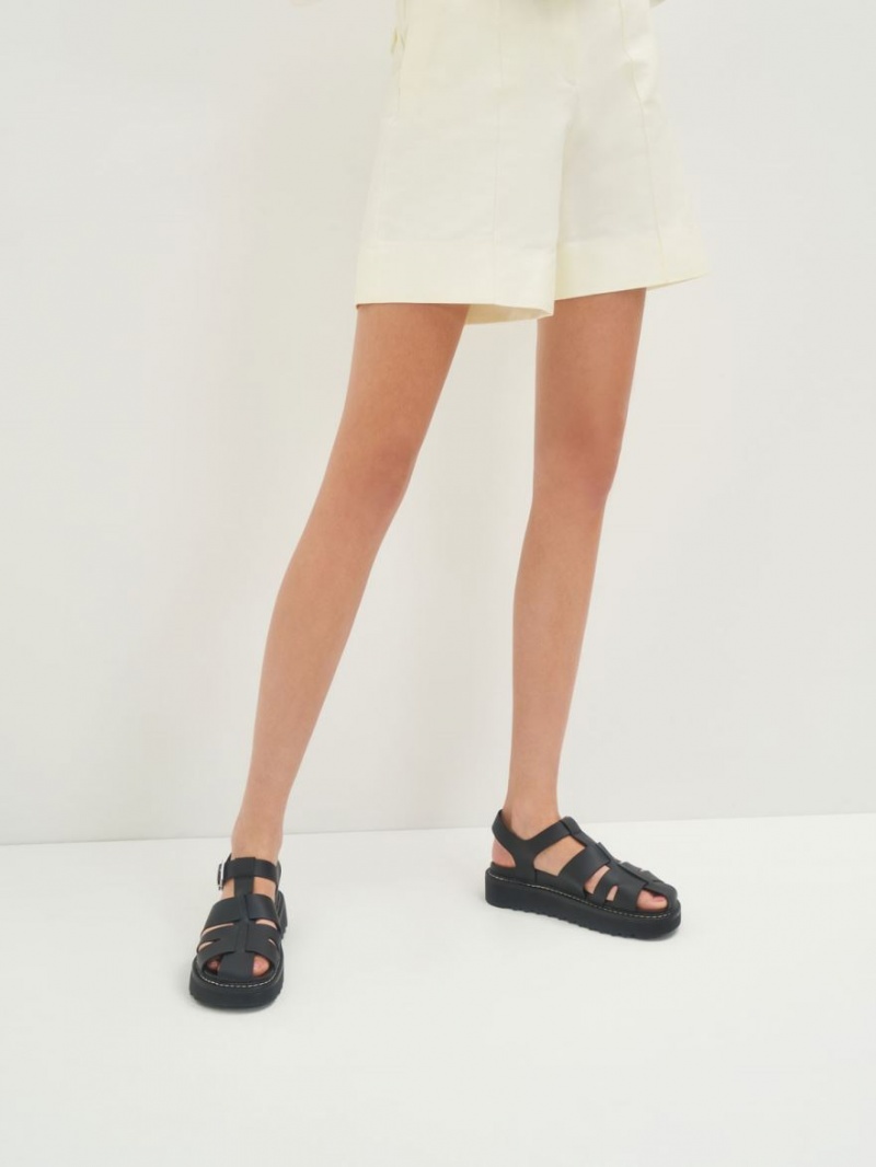 Charles And Keith Interwoven Buckled Platform Sandals Black | PHILIPPINES D185