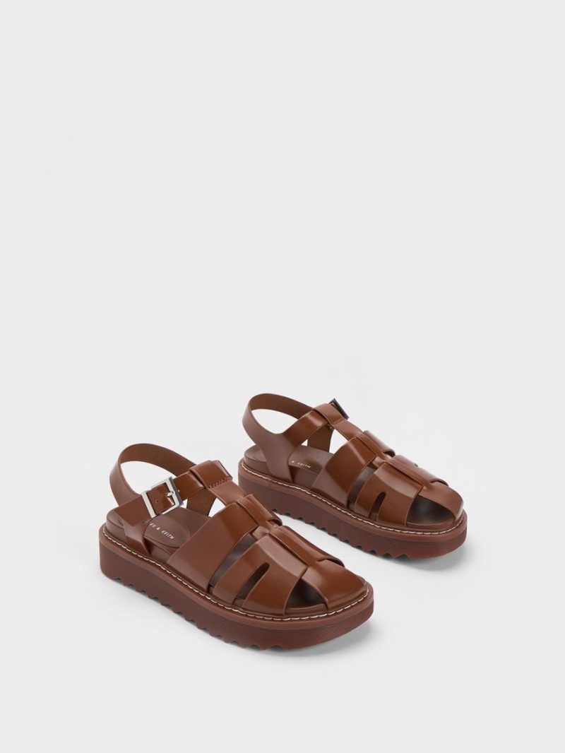 Charles And Keith Interwoven Buckled Platform Sandals Brown | PHILIPPINES R576