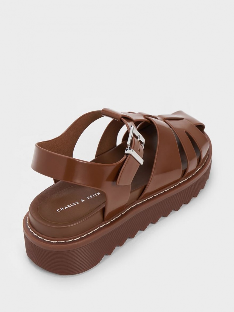 Charles And Keith Interwoven Buckled Platform Sandals Brown | PHILIPPINES R576