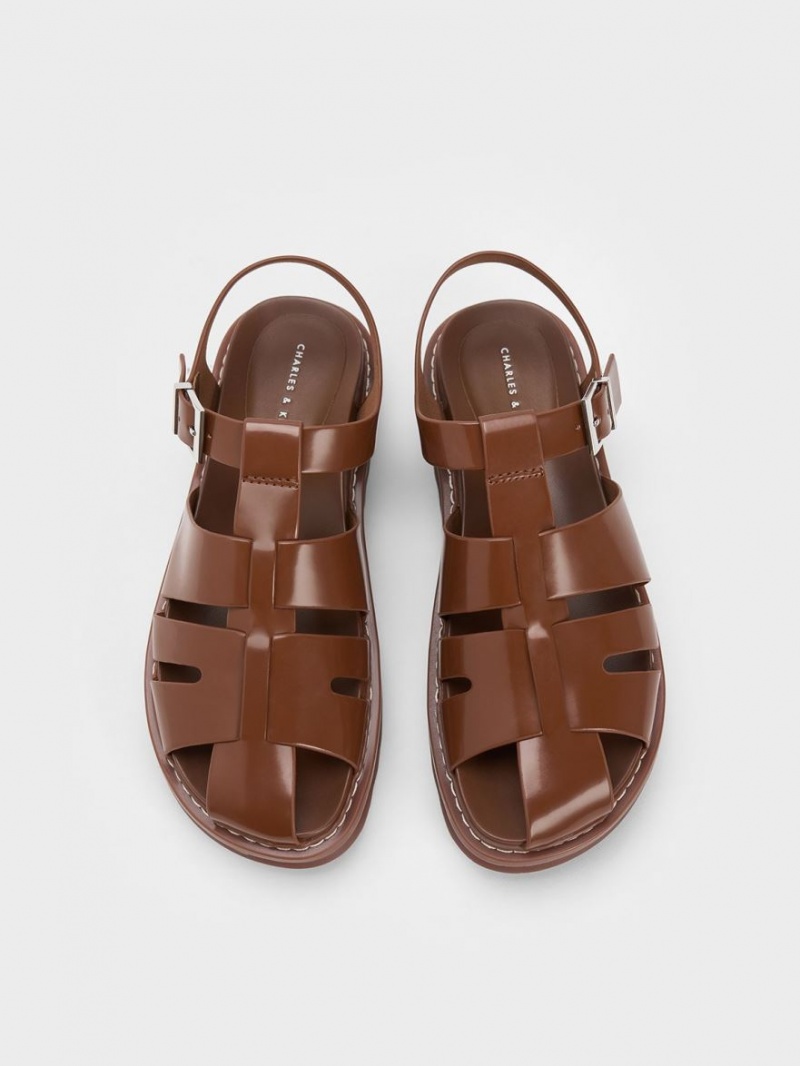 Charles And Keith Interwoven Buckled Platform Sandals Brown | PHILIPPINES R576