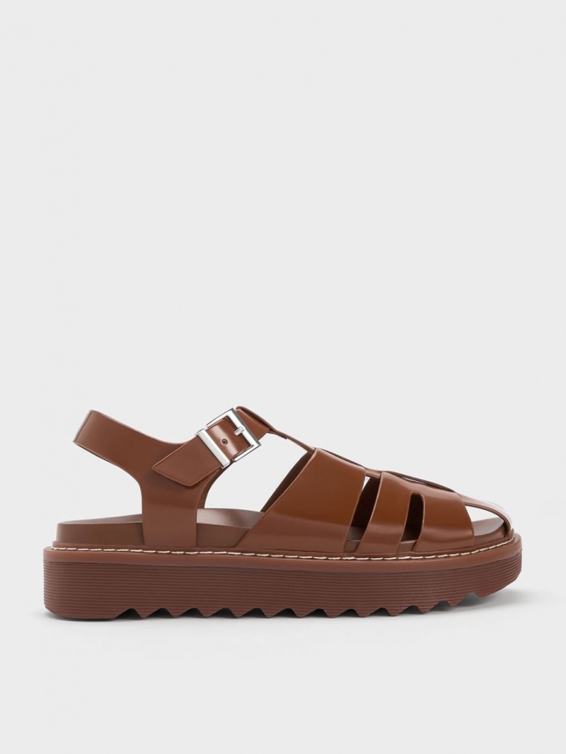 Charles And Keith Interwoven Buckled Platform Sandals Brown | PHILIPPINES R576