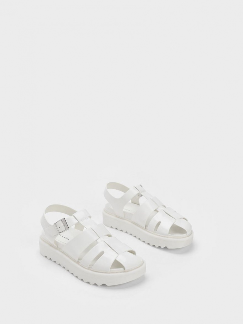 Charles And Keith Interwoven Buckled Platform Sandals White | PHILIPPINES L756