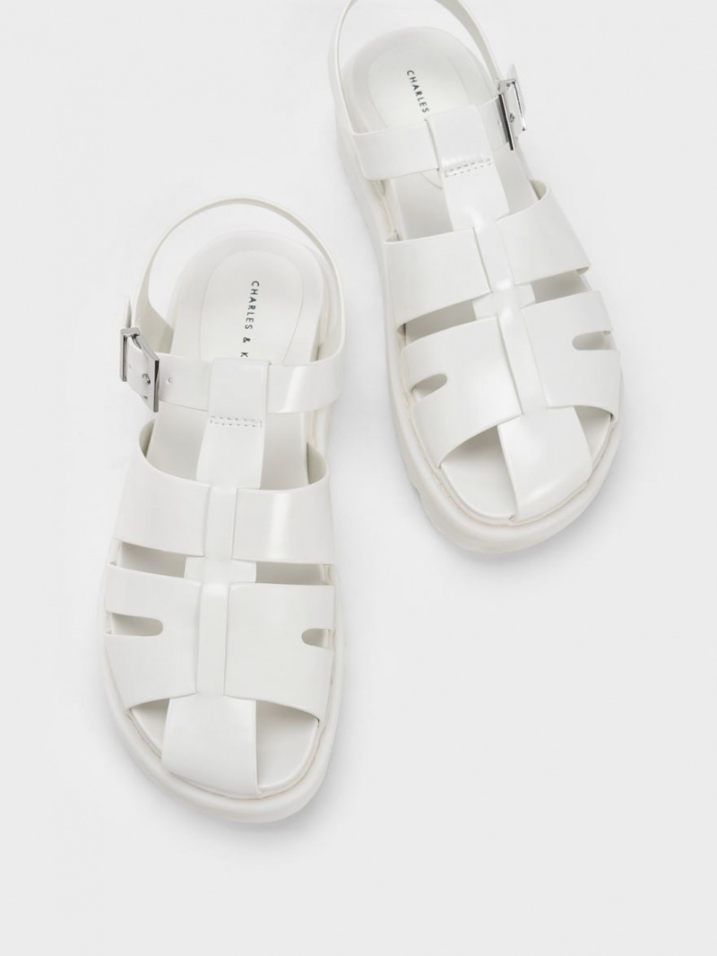 Charles And Keith Interwoven Buckled Platform Sandals White | PHILIPPINES L756