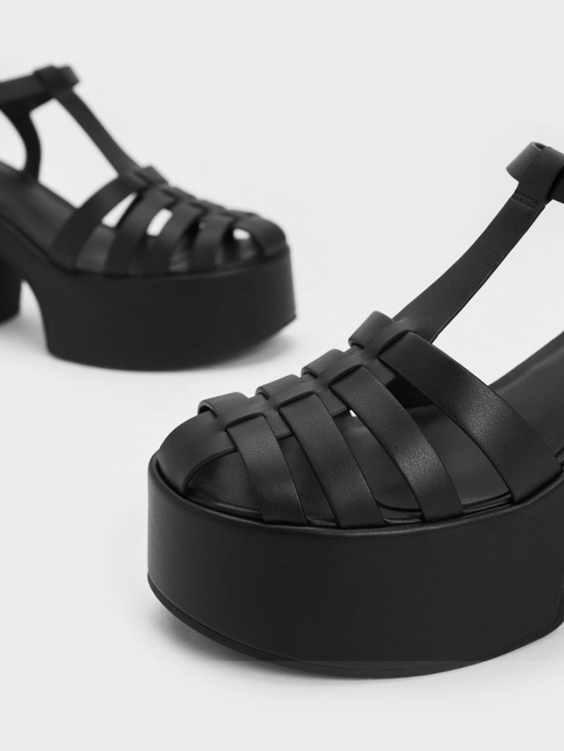 Charles And Keith Interwoven Platform Gladiator Platform Sandals Black | PHILIPPINES U823