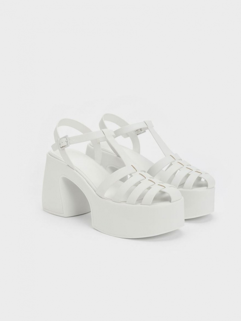 Charles And Keith Interwoven Platform Gladiator Platform Sandals White | PHILIPPINES E458