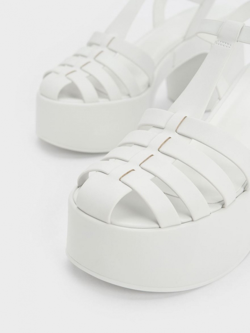 Charles And Keith Interwoven Platform Gladiator Platform Sandals White | PHILIPPINES E458