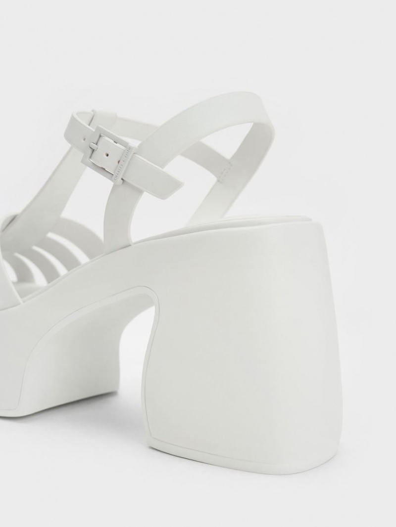 Charles And Keith Interwoven Platform Gladiator Platform Sandals White | PHILIPPINES E458