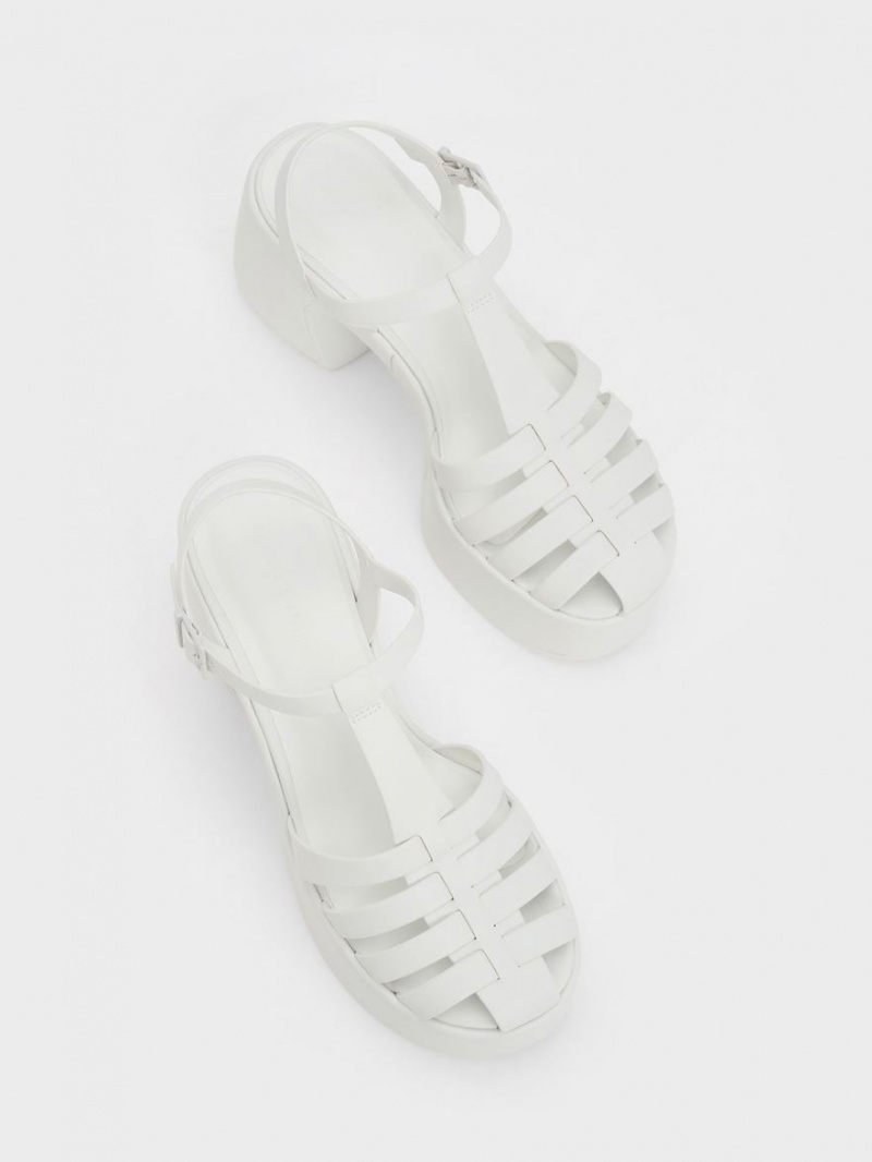 Charles And Keith Interwoven Platform Gladiator Platform Sandals White | PHILIPPINES E458