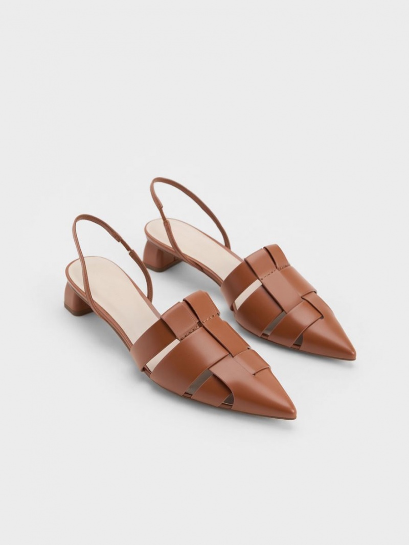 Charles And Keith Interwoven Slingback Pumps Brown | PHILIPPINES P092