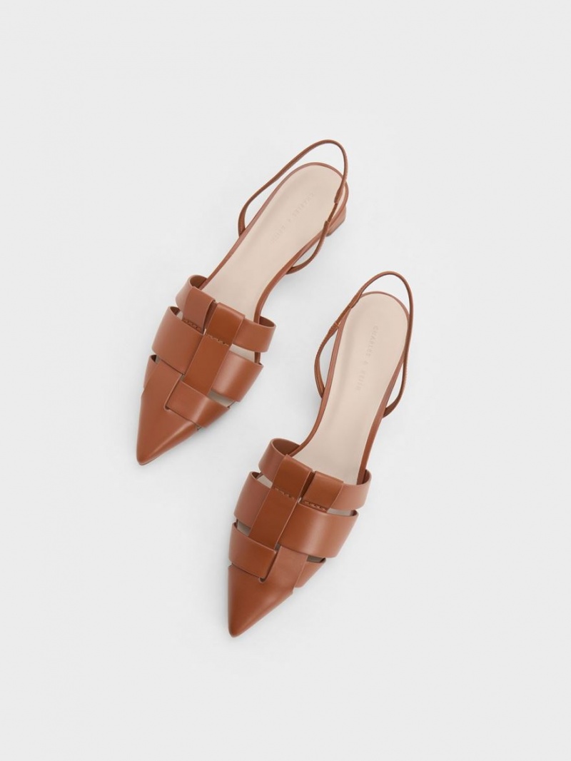 Charles And Keith Interwoven Slingback Pumps Brown | PHILIPPINES P092