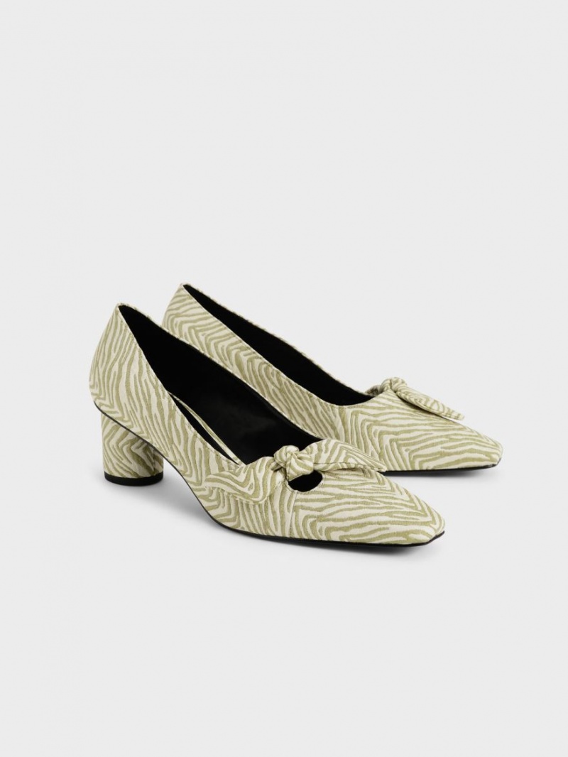 Charles And Keith Jacquard Zebra Print Bow Pumps Green | PHILIPPINES G783