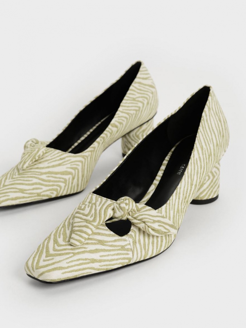 Charles And Keith Jacquard Zebra Print Bow Pumps Green | PHILIPPINES G783