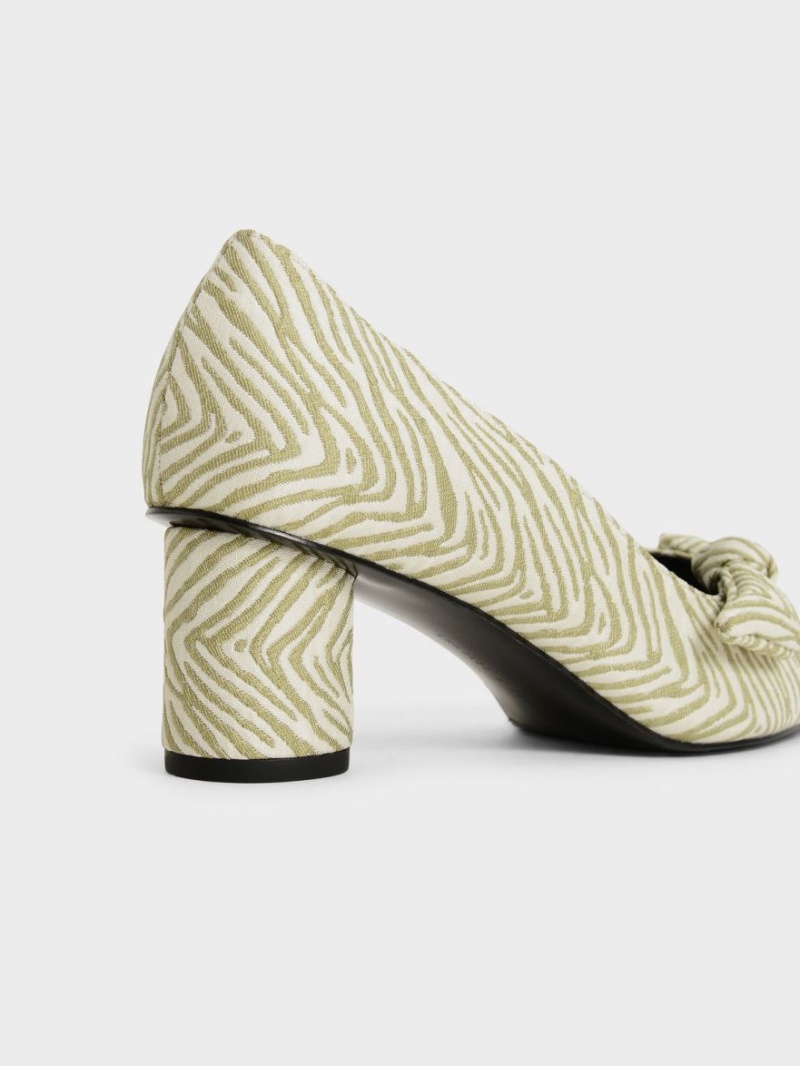 Charles And Keith Jacquard Zebra Print Bow Pumps Green | PHILIPPINES G783