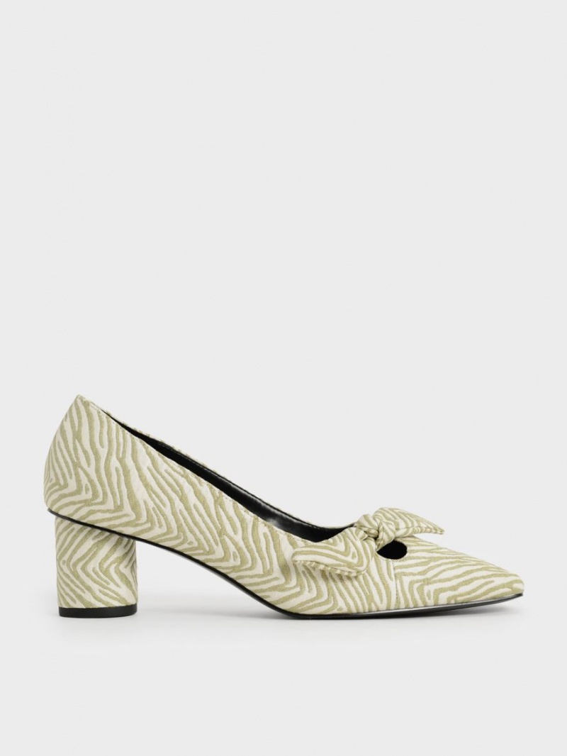 Charles And Keith Jacquard Zebra Print Bow Pumps Green | PHILIPPINES G783