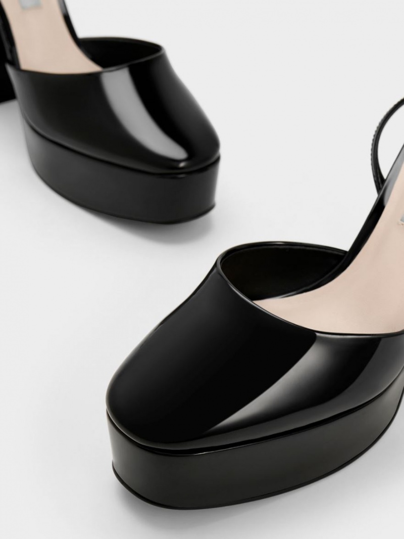 Charles And Keith Jemma Patent Platform Ankle-Strap Pumps Black | PHILIPPINES Z254