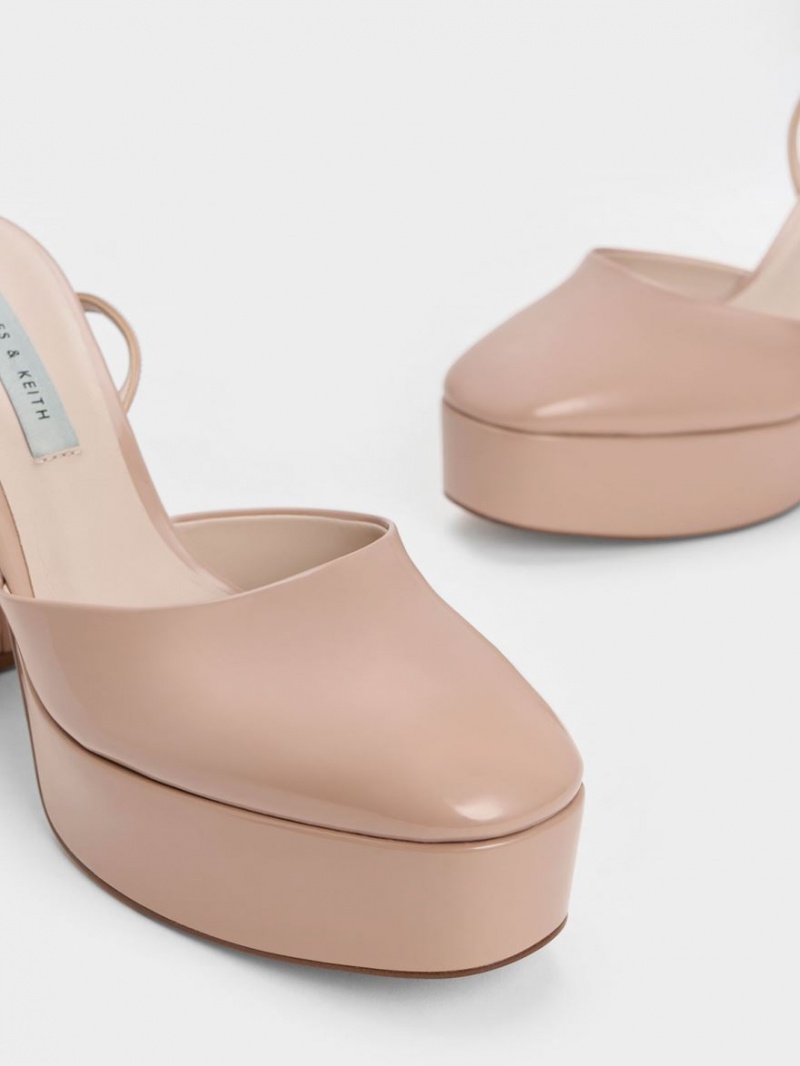 Charles And Keith Jemma Patent Platform Ankle-Strap Pumps Beige | PHILIPPINES O407