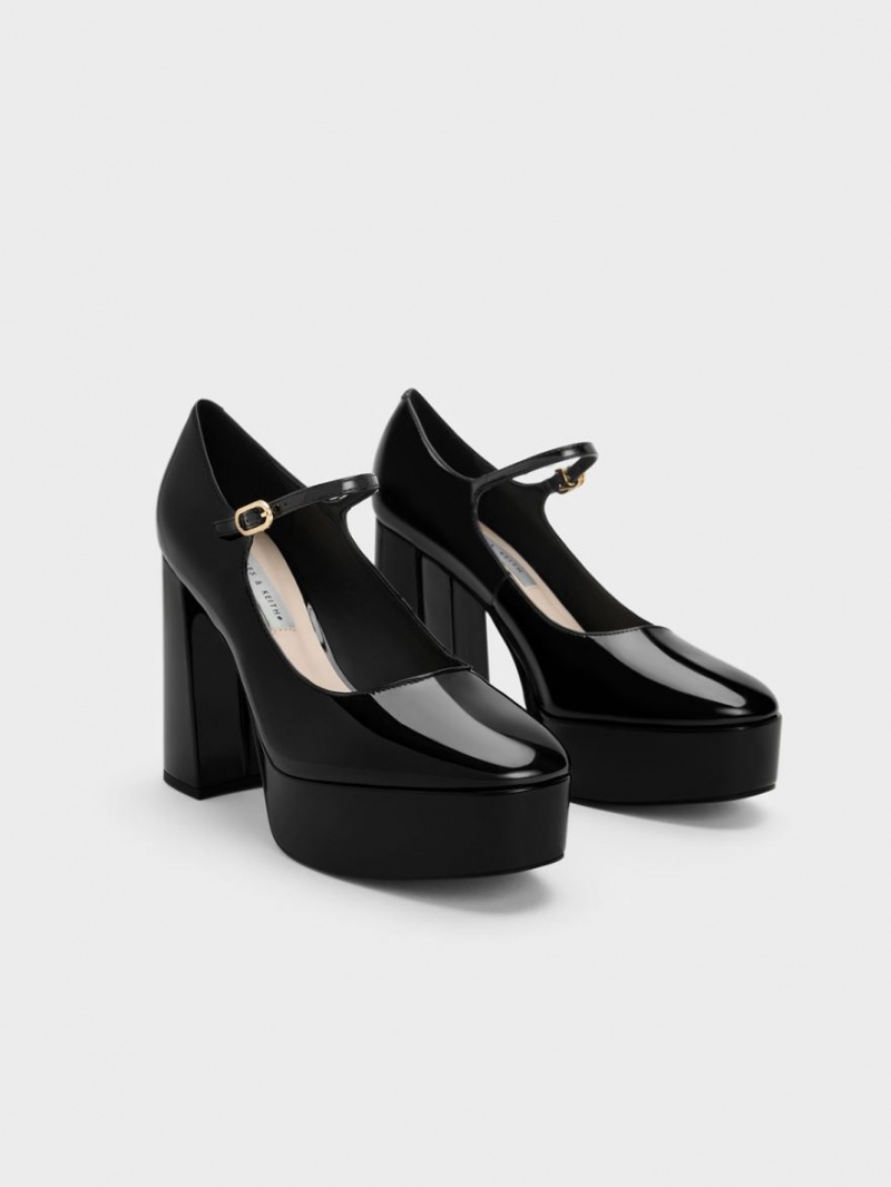 Charles And Keith Jemma Patent Platform Mary Jane Pumps Black | PHILIPPINES L052