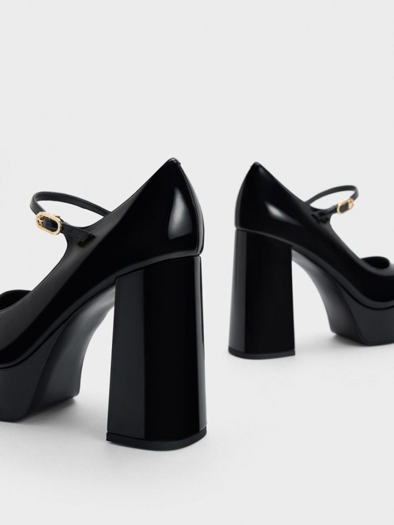 Charles And Keith Jemma Patent Platform Mary Jane Pumps Black | PHILIPPINES L052