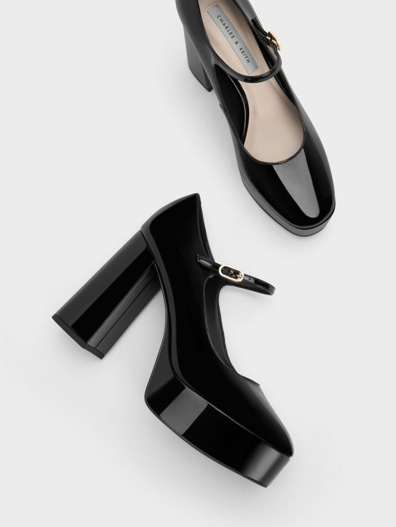 Charles And Keith Jemma Patent Platform Mary Jane Pumps Black | PHILIPPINES L052