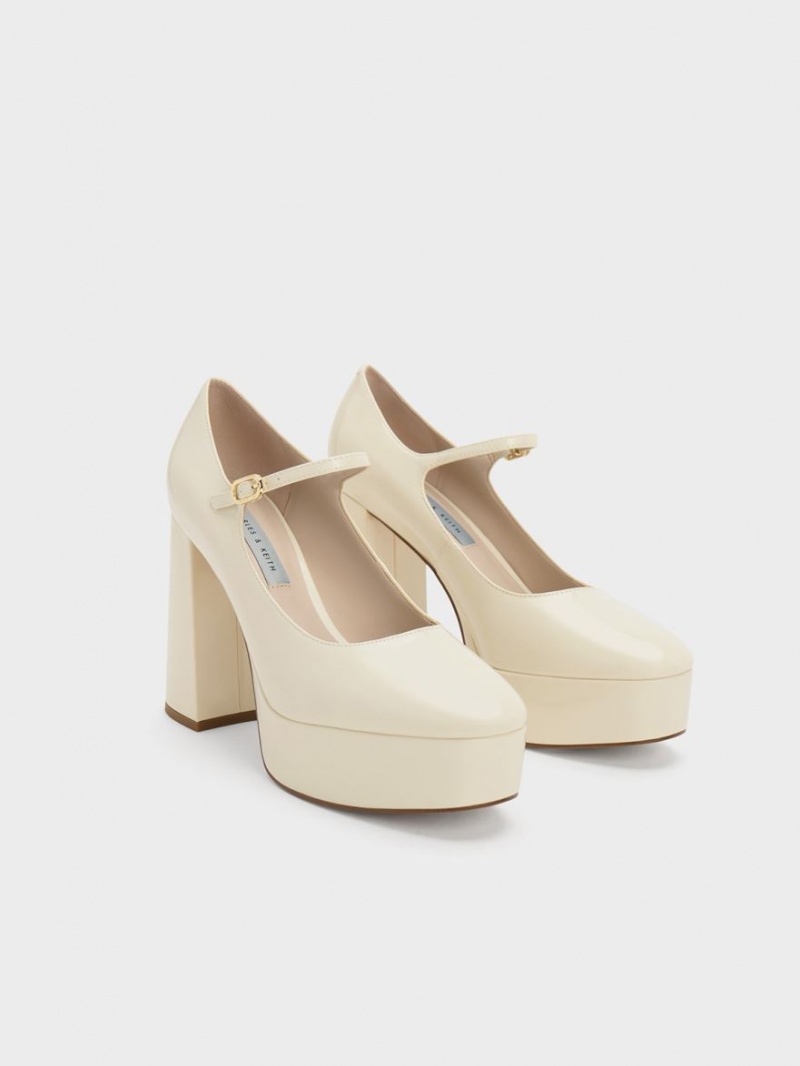 Charles And Keith Jemma Patent Platform Mary Jane Pumps Cream | PHILIPPINES X968