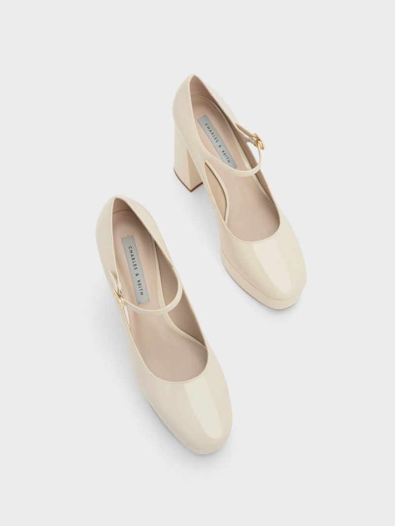 Charles And Keith Jemma Patent Platform Mary Jane Pumps Cream | PHILIPPINES X968