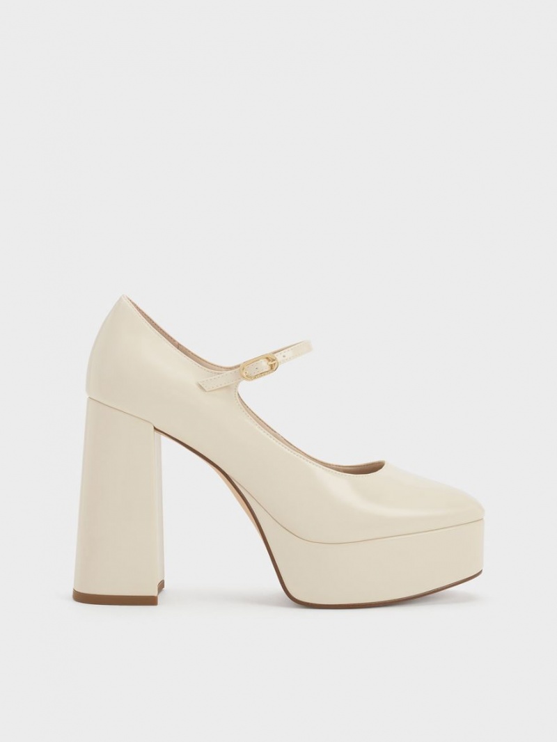 Charles And Keith Jemma Patent Platform Mary Jane Pumps Cream | PHILIPPINES X968