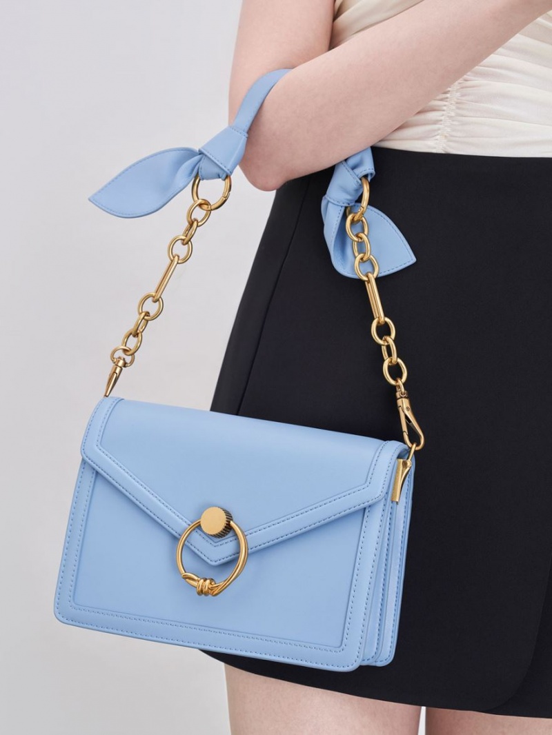 Charles And Keith Joelle Envelope Shoulder Bags Light Blue | PHILIPPINES E087